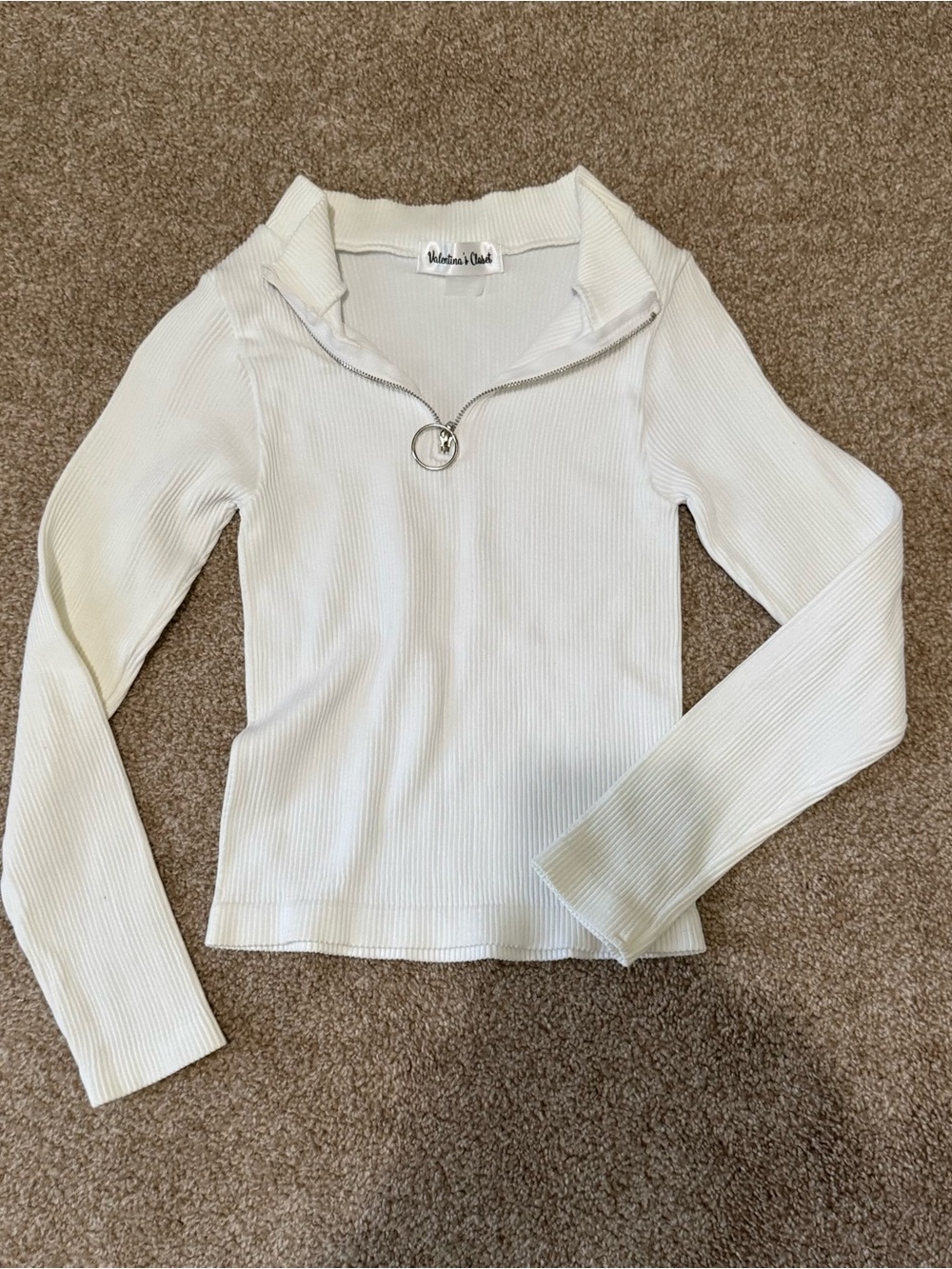 Unbranded Cream Ribbed Half-Zip Long Sleeve Top